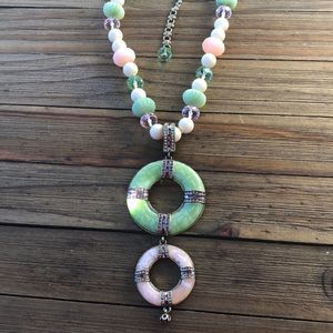 Heidi Daus Chunky Mint, Pink, Lavender & Off white Double Drop Necklace!